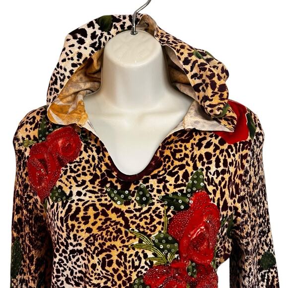 Cabo | 90s | Women’s S | Pullover Hoodie | Animal Print + Roses Mixed Media - Picture 2 of 10